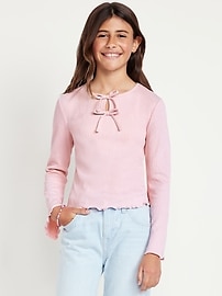 Image number 1 showing, Long-Sleeve Tie-Bow Front Top for Girls