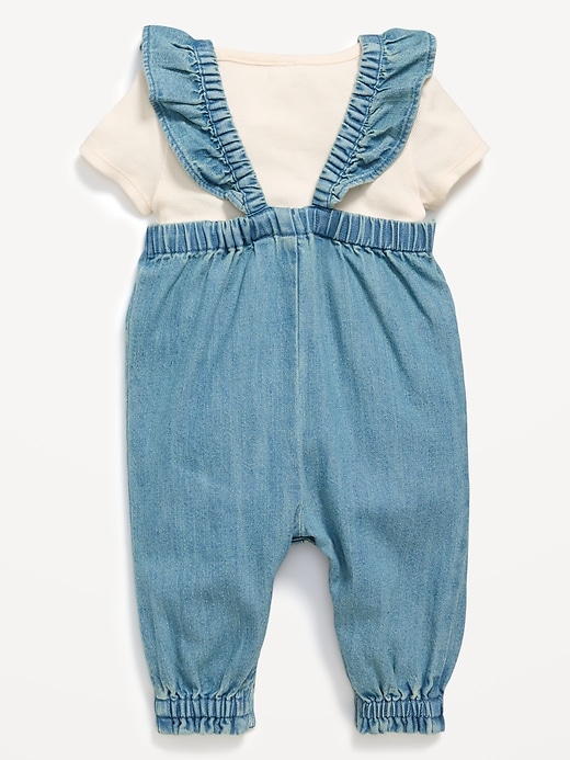 View large product image 2 of 2. Short-Sleeve Ribbed T-Shirt and Chambray Jumpsuit Set for Baby