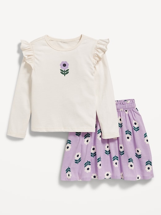 Voir une image plus grande du produit 2 de 3. Ensemble jupe et t-shirt à volants à manches longues pour Toute-petite fille