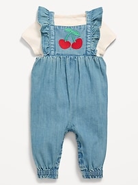 Image number 1 showing, Short-Sleeve Ribbed T-Shirt and Chambray Jumpsuit Set for Baby