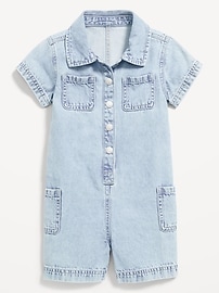Image number 2 showing, Short-Sleeve Utility Jean Romper for Toddler Girls