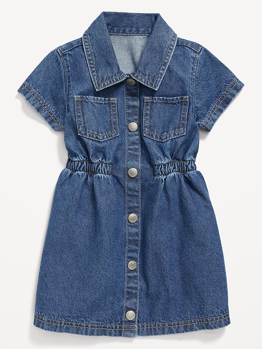 View large product image 2 of 2. Short-Sleeve Cinched-Waist Jean Dress for Toddler Girls