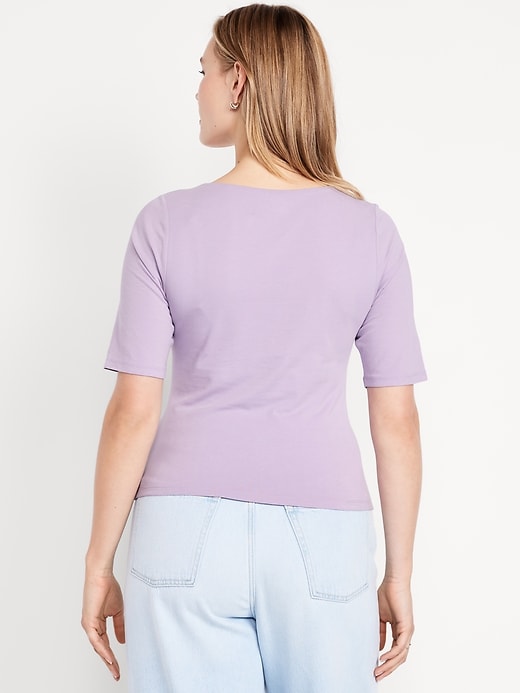 Image number 5 showing, Double-Layer Elbow-Sleeve Scoop-Neck T-Shirt