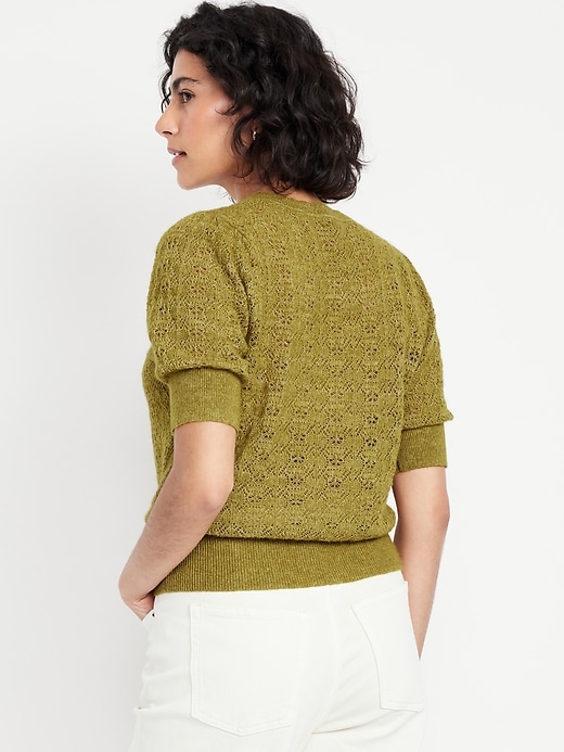 Image number 2 showing, Wool-Blend Puff-Sleeve Tie-Neck Sweater