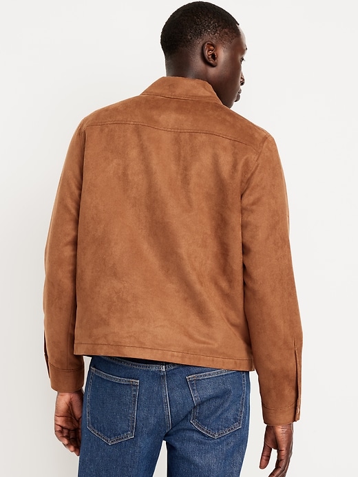 L'image numéro 2 présente Veste Harrington a glissière en faux suède