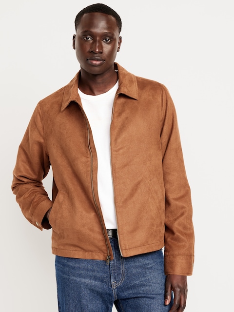 Veste Harrington a glissière en faux suède - Brun