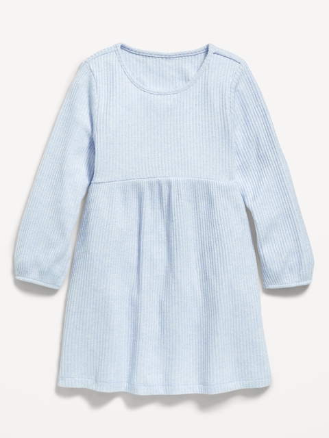 Long-Sleeve Shiny Ribbed Dress for Toddler Girls