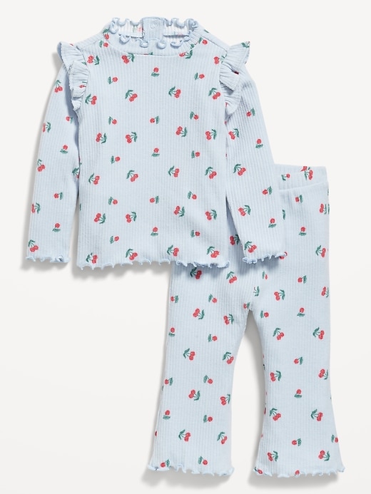 View large product image 1 of 1. Printed Cozy Rib-Knit Ruffled Top and Pants Set for Baby