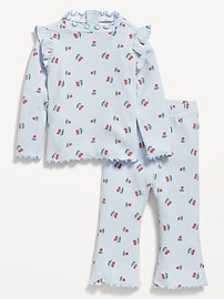 Image number 1 showing, Printed Cozy Rib-Knit Ruffled Top and Pants Set for Baby