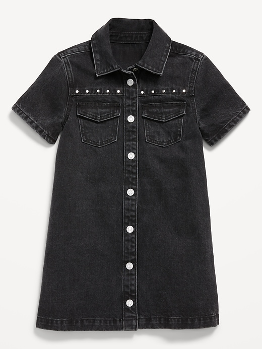 Voir une image plus grande du produit 2 de 2. Robe chemisier en denim à poches et à clous décoratifs pour fille