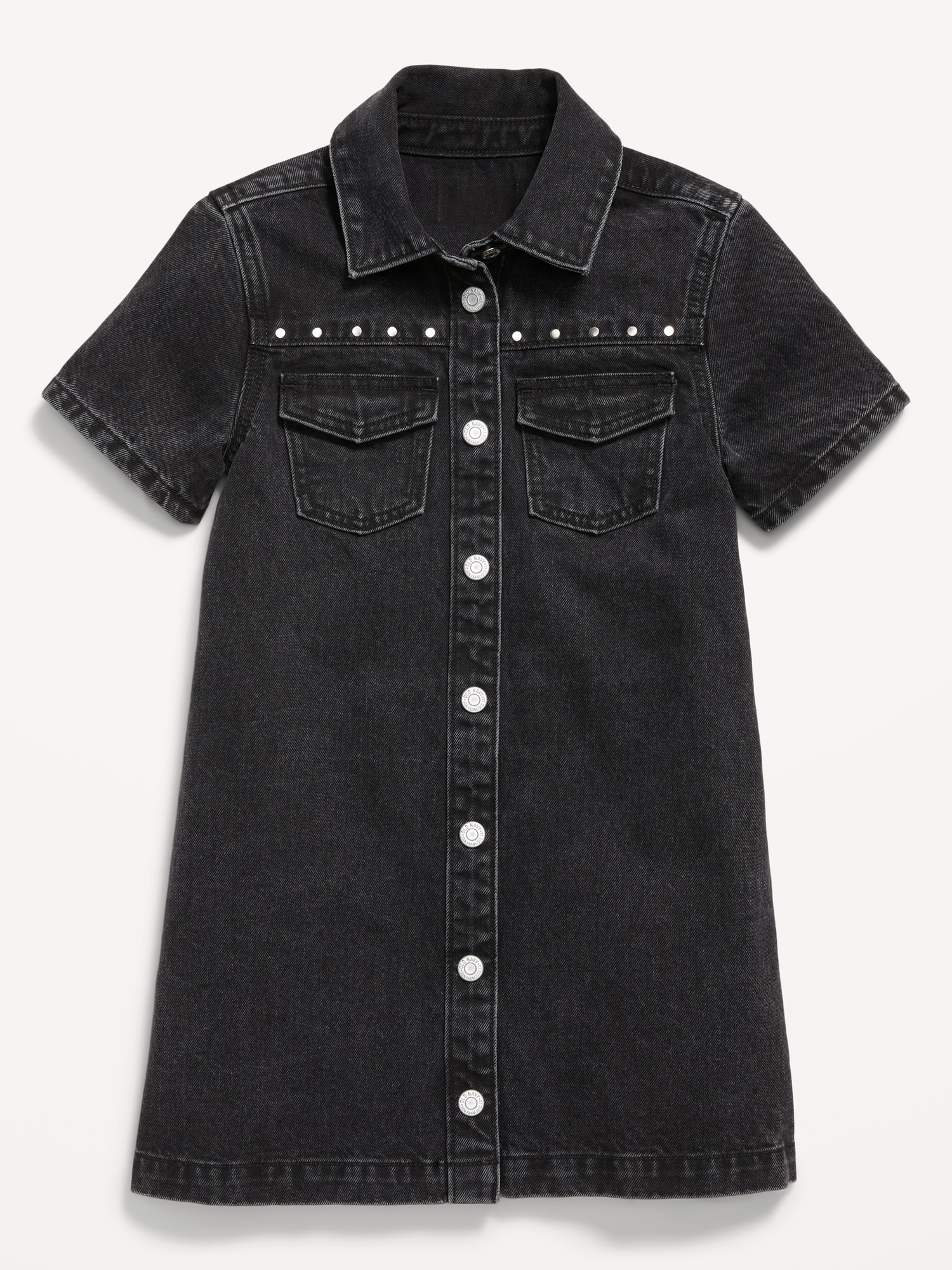Studded Pocket Jean Shirt Dress for Girls