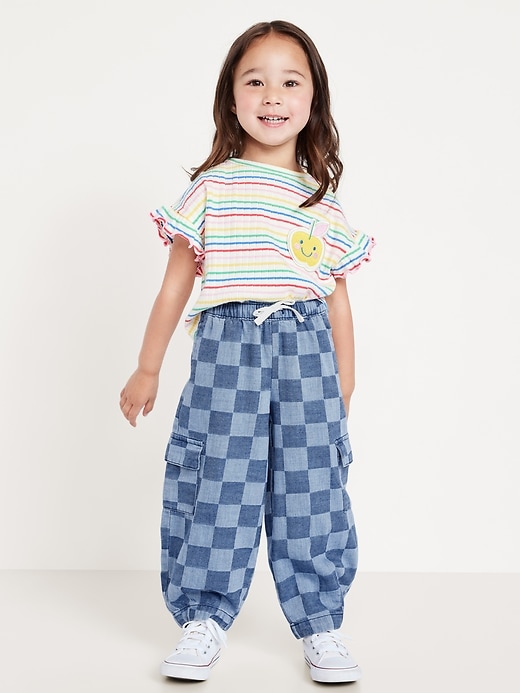 Image number 1 showing, Barrel-Leg Chambray Cargo Pants for Toddler Girls