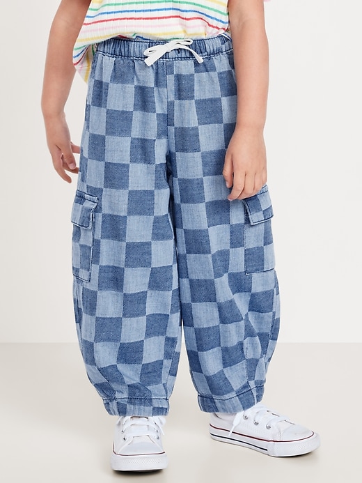 Image number 2 showing, Barrel-Leg Chambray Cargo Pants for Toddler Girls