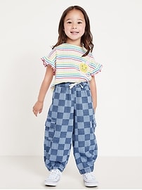 Image number 1 showing, Barrel-Leg Chambray Cargo Pants for Toddler Girls
