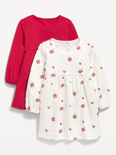 Long-Sleeve Fit and Flare Dress 2-Pack for Toddler Girls - Cream Floral