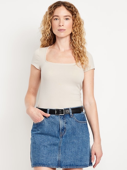 Image number 1 showing, Square-Neck Ribbed T-Shirt