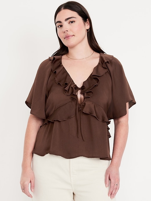 Image number 3 showing, Satin Ruffle Tie-Front Top