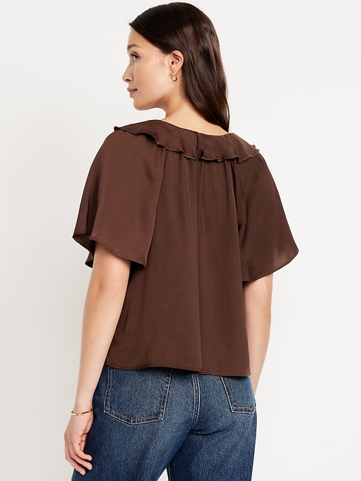 Image number 2 showing, Satin Ruffle Tie-Front Top