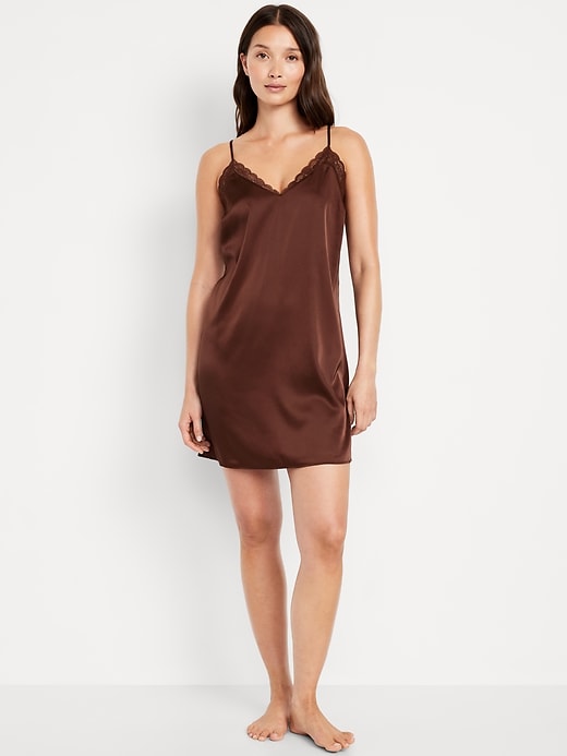 Image number 1 showing, Lace-Trim Satin Nightgown