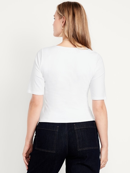 Image number 5 showing, Double-Layer Elbow-Sleeve Scoop-Neck T-Shirt