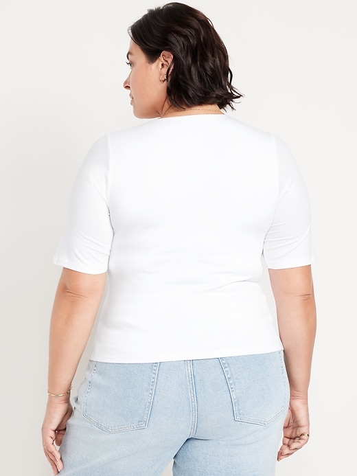 Image number 7 showing, Double-Layer Elbow-Sleeve Scoop-Neck T-Shirt
