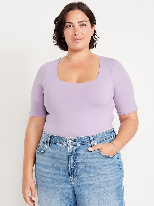 Image number 6 showing, Double-Layer Elbow-Sleeve Scoop-Neck T-Shirt