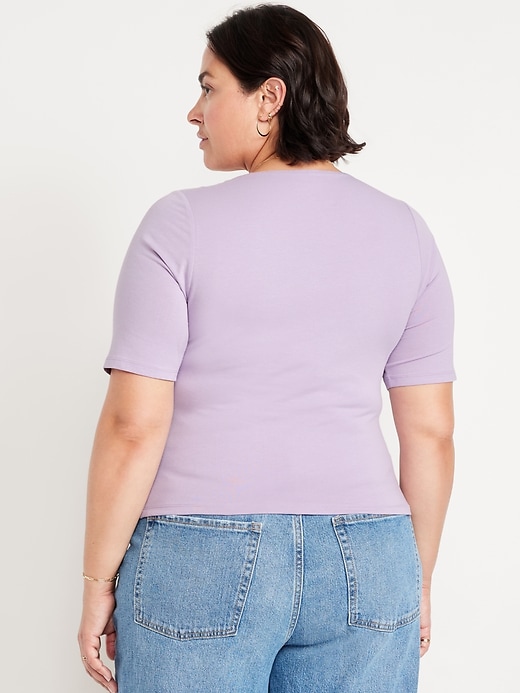Image number 7 showing, Double-Layer Elbow-Sleeve Scoop-Neck T-Shirt