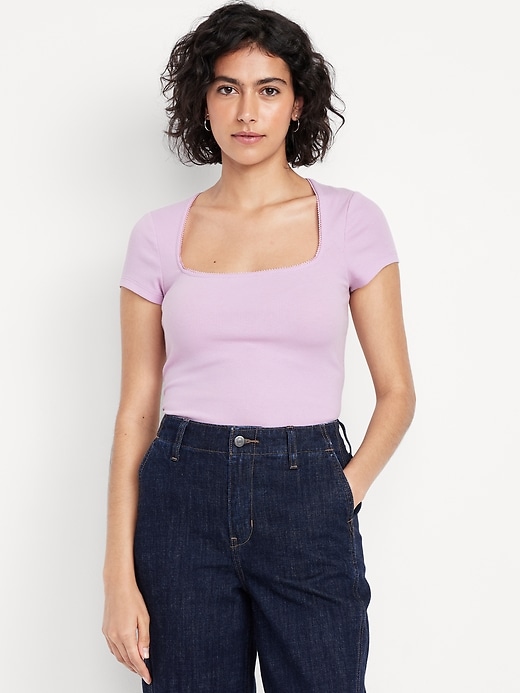 Image number 1 showing, Square-Neck Ribbed T-Shirt