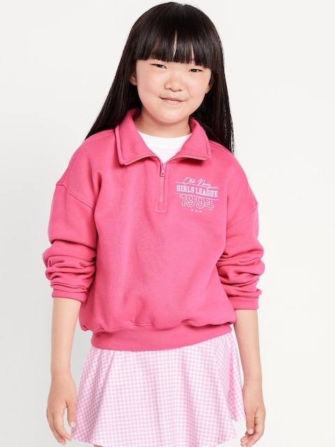 Oversized Quarter-Zip Graphic Sweatshirt for Girls
