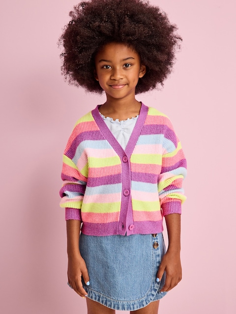 Printed Button-Front Cardigan Sweater for Girls