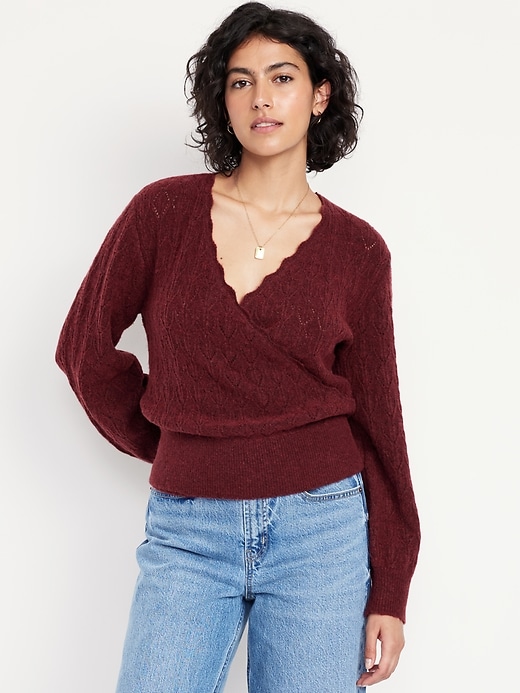 Image number 1 showing, Wool-Blend Wrap-Front Sweater