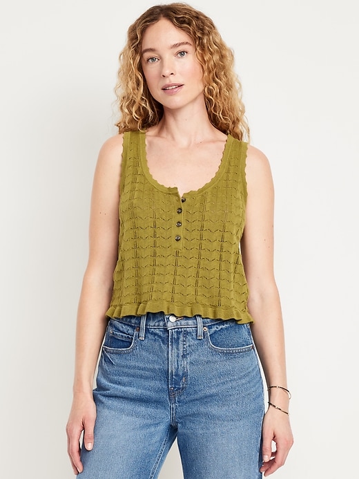 Image number 1 showing, Sleeveless Pointelle Henley Top