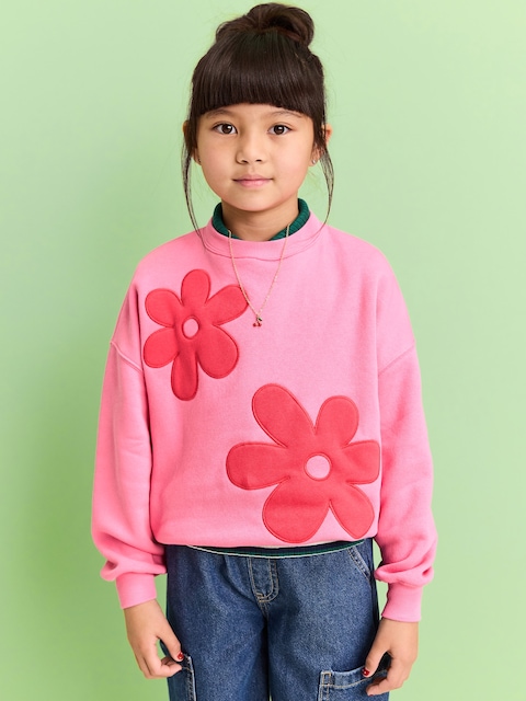 Oversized Graphic Tunic Sweatshirt for Girls - Pink
