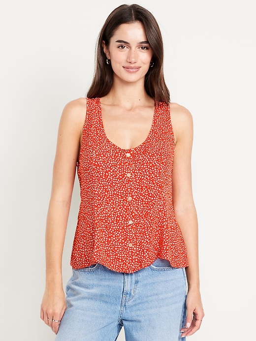 Image number 1 showing, Button-Down Crepe Tank Top