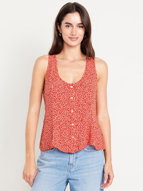 Camisole boutonnée en crêpe chiffon - Rouge