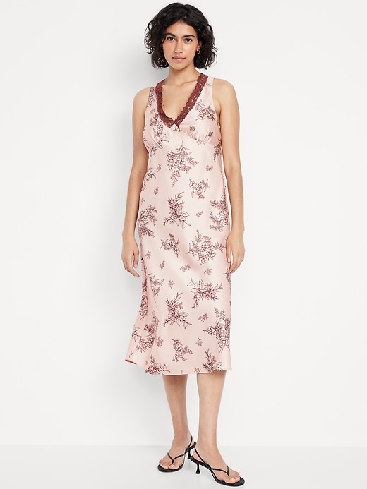 Image number 1 showing, Lace-Trim Satin Midi Dress