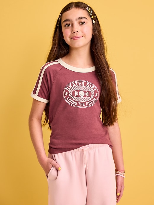 View large product image 1 of 1. Fitted Short-Sleeve Graphic T-Shirt for Girls