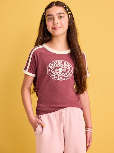 Fitted Short-Sleeve Graphic T-Shirt for Girls - Red