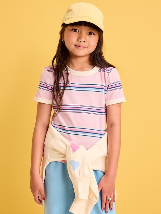 View large product image 1 of 1. Fitted Short-Sleeve Printed Ringer T-Shirt for Girls