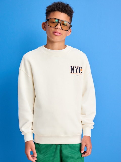 Favorite Fleece Oversized Graphic Fleece Sweatshirt for Boys - White