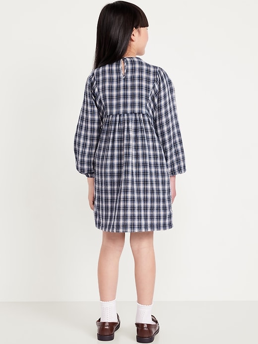 Image number 2 showing, Long-Sleeve Tie-Front Double-Weave Swing Dress for Girls