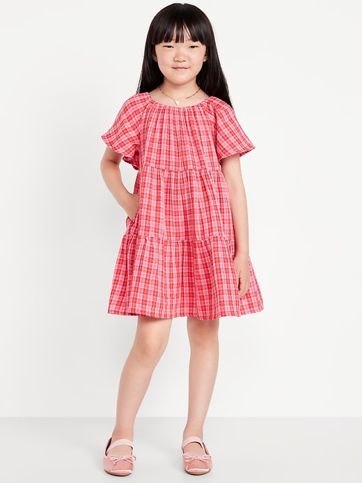 View large product image 1 of 3. Printed Flutter-Sleeve Double-Weave Tiered Swing Dress for Girls