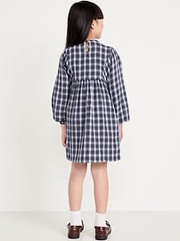 Image number 2 showing, Long-Sleeve Tie-Front Double-Weave Swing Dress for Girls