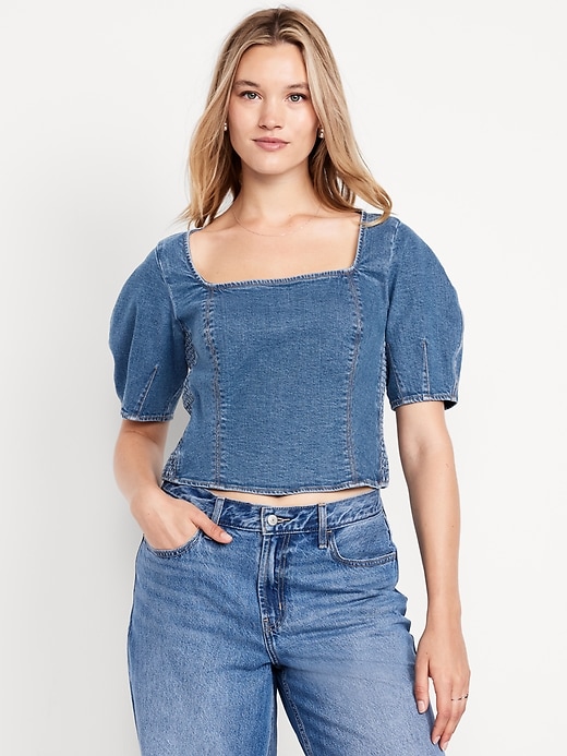 Image number 5 showing, Square-Neck Denim Crop Top