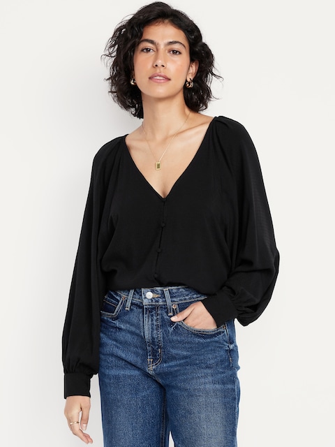 Jacquard Button-Down Top - Black
