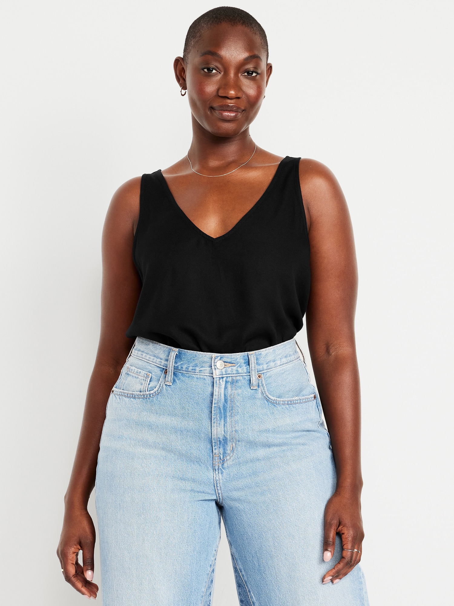 Sleeveless V-Neck Crepe Top