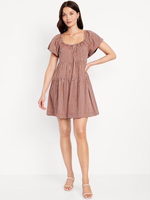Tiered Mini Swing Dress - Brown