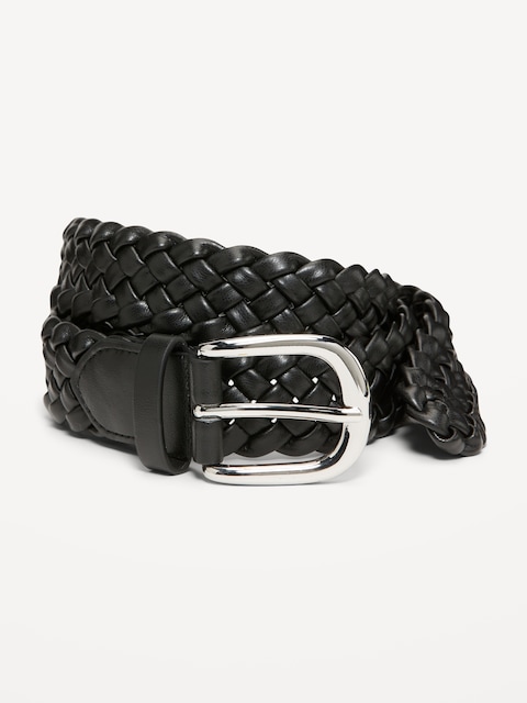 Braided Faux-Leather Belt for Women - Black
