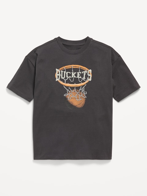 Oversized Short-Sleeve Graphic T-Shirt for Boys - Black