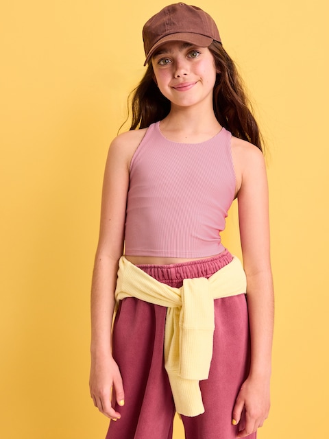 PowerSoft Longline Ribbed Sports Bra for Girls - Dried Rose